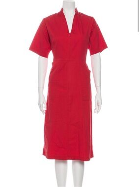 Loup Charmant Bright Red Midi Dress with Front Zip